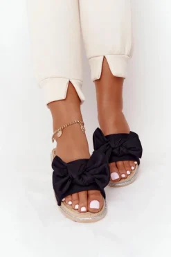 Boto Klapki Damskie Klasyczne*Gumowe Klapki Z Kokardą Czarne Andrea