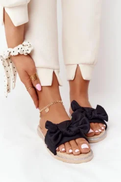 Boto Klapki Damskie Klasyczne*Gumowe Klapki Z Kokardą Czarne Andrea