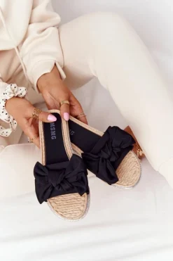 Boto Klapki Damskie Klasyczne*Gumowe Klapki Z Kokardą Czarne Andrea