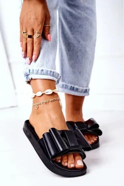 Damskie Boto Gumowe Klapki Z Kokardą Czarne April