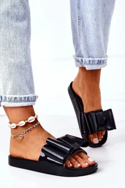 Damskie Boto Gumowe Klapki Z Kokardą Czarne April