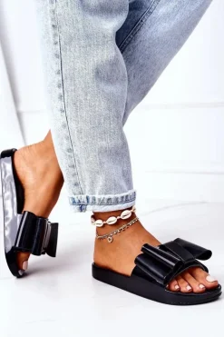 Damskie Boto Gumowe Klapki Z Kokardą Czarne April