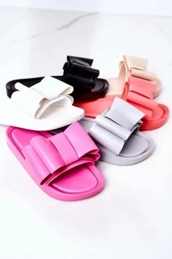 Boto Klapki Damskie Klasyczne*Gumowe Klapki Z Kokardą Fuksja April