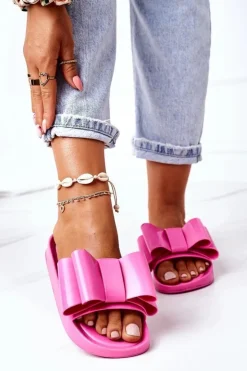 Boto Klapki Damskie Klasyczne*Gumowe Klapki Z Kokardą Fuksja April