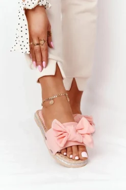 Boto Klapki Damskie Klasyczne*Gumowe Klapki Z Kokardą Koralowe Andrea