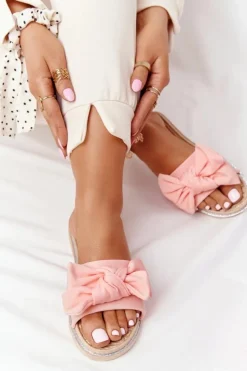 Boto Klapki Damskie Klasyczne*Gumowe Klapki Z Kokardą Koralowe Andrea