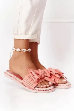 Boto Klapki Damskie Klasyczne*Gumowe Klapki Z Kokardą Różowe Gabriell