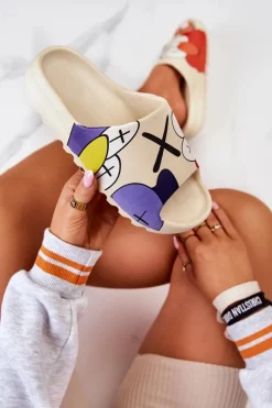 Damskie Boto Gumowe Klapki Z Nadrukiem Beżowe Monsters