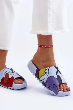 Hot Boto Gumowe Klapki Z Nadrukiem Niebieskie Monsters