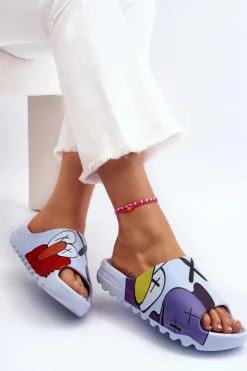 Hot Boto Gumowe Klapki Z Nadrukiem Niebieskie Monsters