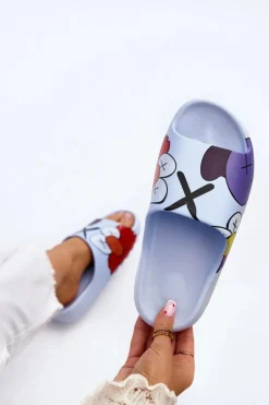 Hot Boto Gumowe Klapki Z Nadrukiem Niebieskie Monsters