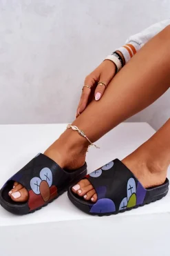 Boto Klapki Damskie Klasyczne*Gumowe Klapki Z Nadrukiem Czarne Monsters