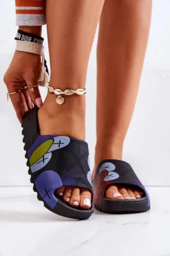 Boto Klapki Damskie Klasyczne*Gumowe Klapki Z Nadrukiem Czarne Monsters