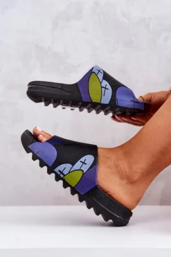 Boto Klapki Damskie Klasyczne*Gumowe Klapki Z Nadrukiem Czarne Monsters