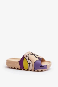 Boto Klapki Damskie Klasyczne*Gumowe Klapki Z Nadrukiem Ciemnobeżowe Monsters