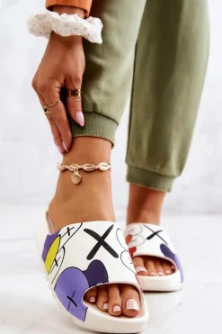 Boto Klapki Damskie Klasyczne*Gumowe Klapki Z Nadrukiem Białe Monsters Biały