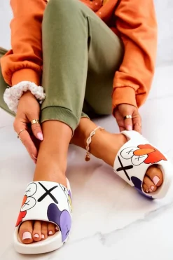 Boto Klapki Damskie Klasyczne*Gumowe Klapki Z Nadrukiem Białe Monsters Biały