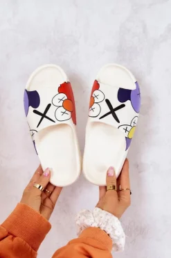 Boto Klapki Damskie Klasyczne*Gumowe Klapki Z Nadrukiem Białe Monsters Biały