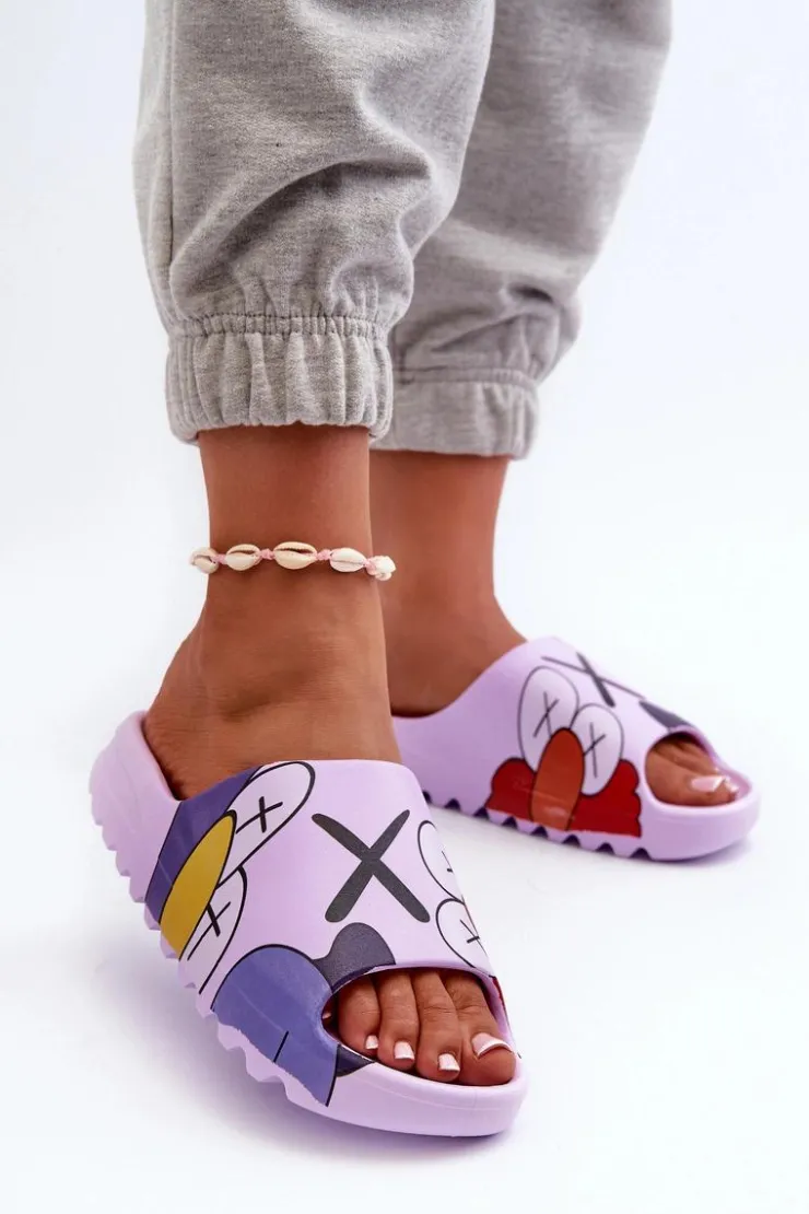 New Boto Gumowe Klapki Z Nadrukiem Fioletowe Monsters