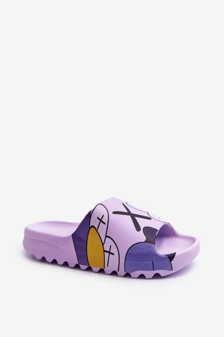New Boto Gumowe Klapki Z Nadrukiem Fioletowe Monsters