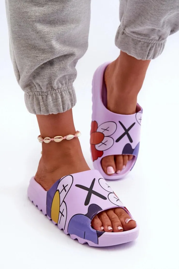 New Boto Gumowe Klapki Z Nadrukiem Fioletowe Monsters