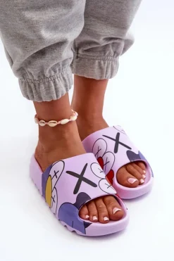 New Boto Gumowe Klapki Z Nadrukiem Fioletowe Monsters