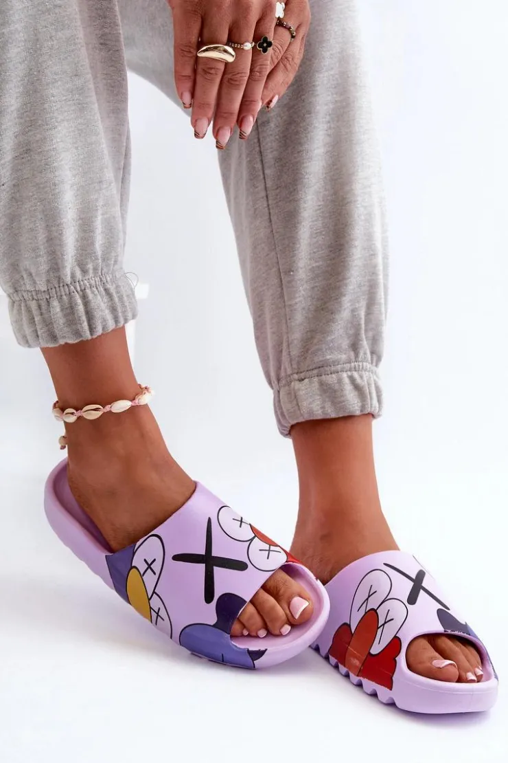 New Boto Gumowe Klapki Z Nadrukiem Fioletowe Monsters