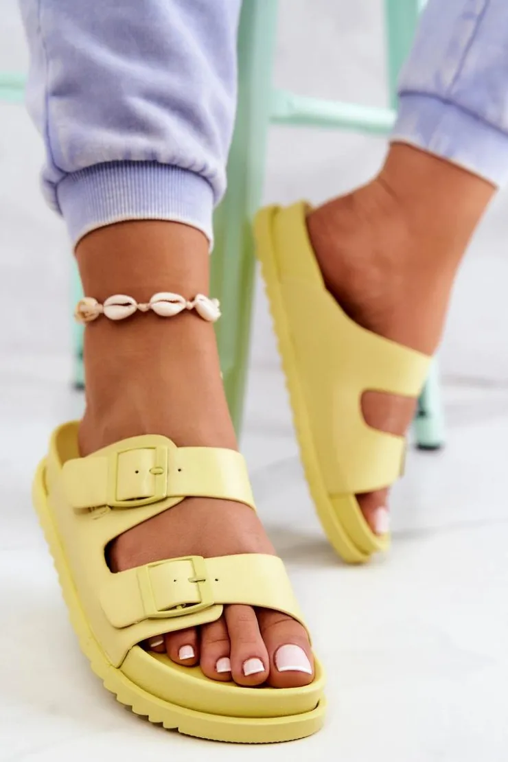 Damskie buty S.Barski Klapki Damskie Klasyczne*Gumowe Klapki Ze Sprzączką Żółte Corina