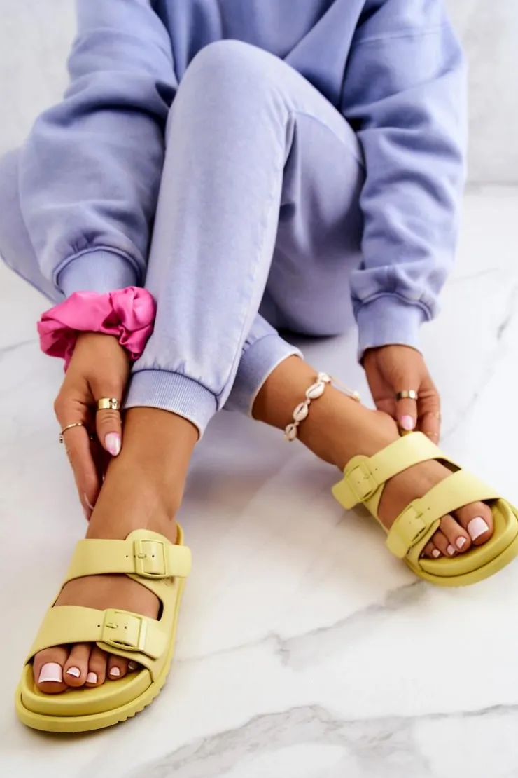 Damskie buty S.Barski Klapki Damskie Klasyczne*Gumowe Klapki Ze Sprzączką Żółte Corina