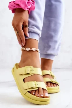 Damskie buty S.Barski Klapki Damskie Klasyczne*Gumowe Klapki Ze Sprzączką Żółte Corina