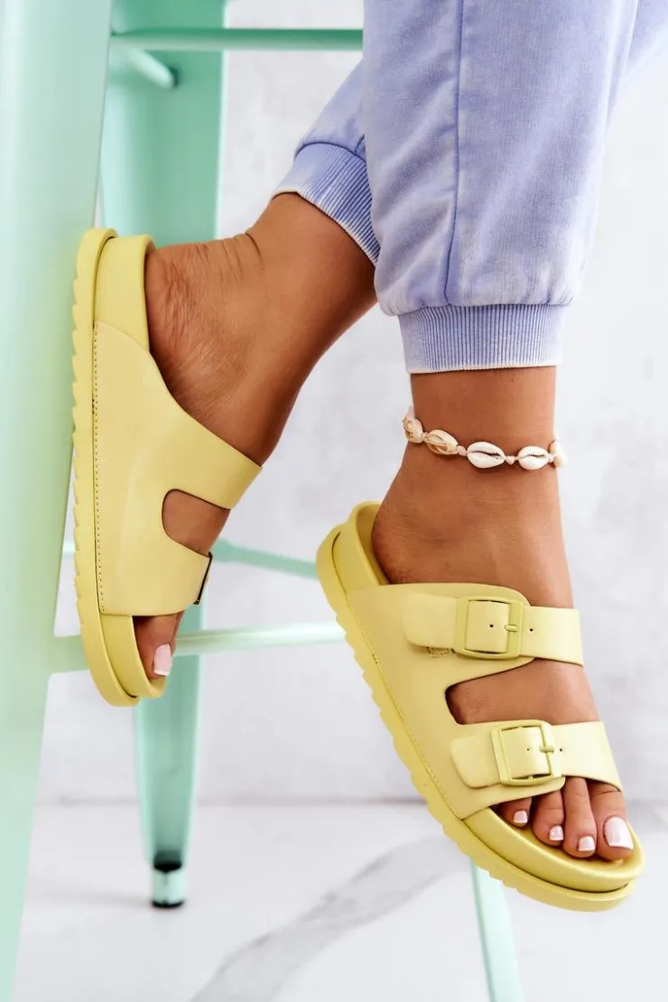 Damskie buty S.Barski Klapki Damskie Klasyczne*Gumowe Klapki Ze Sprzączką Żółte Corina