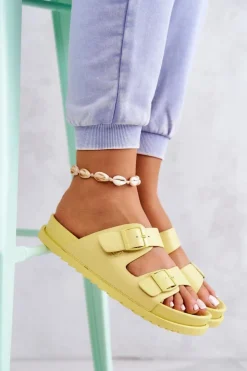 Damskie buty S.Barski Klapki Damskie Klasyczne*Gumowe Klapki Ze Sprzączką Żółte Corina