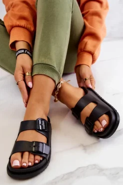 Damskie Damskie buty S.Barski Gumowe Klapki Ze Sprzączką Czarne Corina