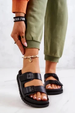 Damskie Damskie buty S.Barski Gumowe Klapki Ze Sprzączką Czarne Corina