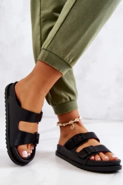 Damskie Damskie buty S.Barski Gumowe Klapki Ze Sprzączką Czarne Corina