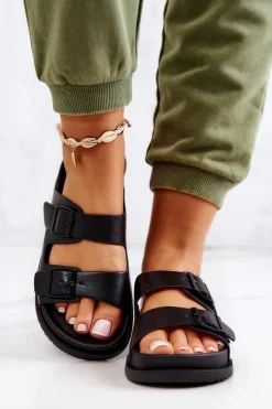 Damskie Damskie buty S.Barski Gumowe Klapki Ze Sprzączką Czarne Corina