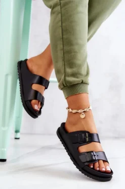 Damskie Damskie buty S.Barski Gumowe Klapki Ze Sprzączką Czarne Corina