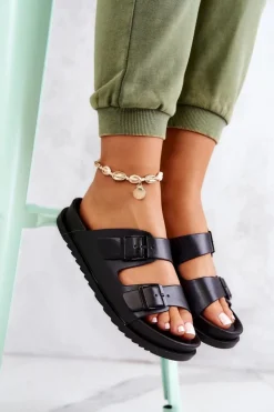 Damskie Damskie buty S.Barski Gumowe Klapki Ze Sprzączką Czarne Corina