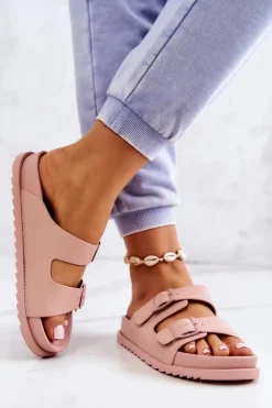 Sale Damskie buty S.Barski Gumowe Klapki Ze Sprzączką Różowe Corina