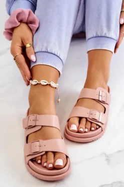 Sale Damskie buty S.Barski Gumowe Klapki Ze Sprzączką Różowe Corina