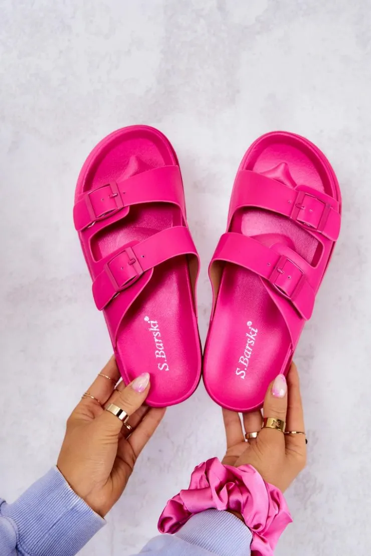 Damskie buty S.Barski Klapki Damskie Klasyczne*Gumowe Klapki Ze Sprzączką Fuksja Corina