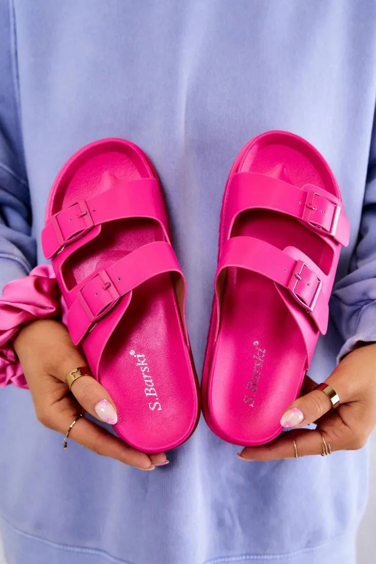 Damskie buty S.Barski Klapki Damskie Klasyczne*Gumowe Klapki Ze Sprzączką Fuksja Corina