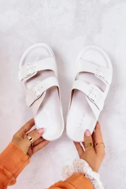 Sale Damskie buty S.Barski Gumowe Klapki Ze Sprzączką Białe Corina Biały