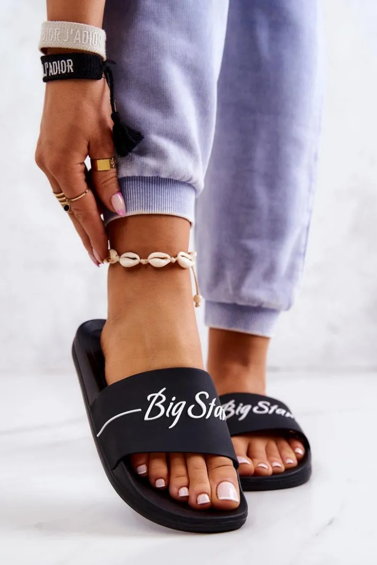 Big Star Shoes Klapki Sportowe|Klapki Damskie Big Star*Gumowe Klasyczne Klapki Big Star JJ274A300 Czarne