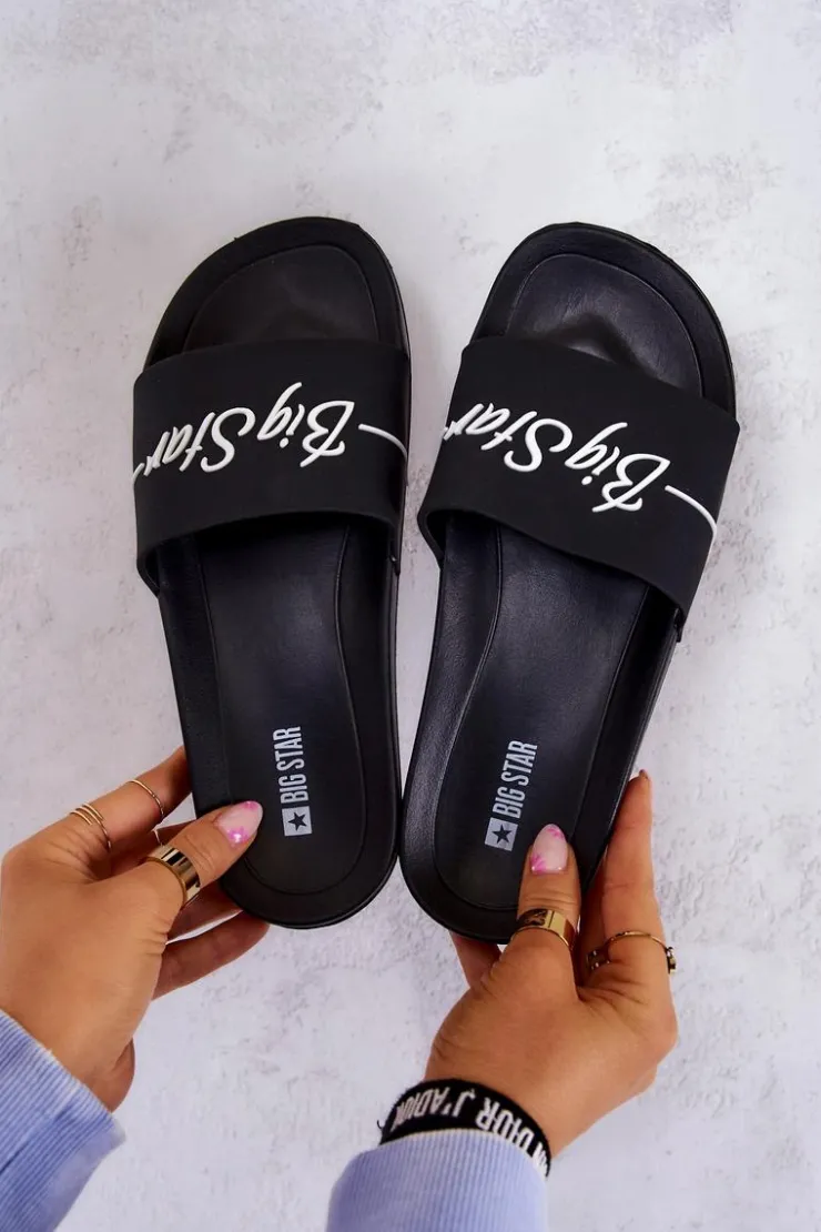 Big Star Shoes Klapki Sportowe|Klapki Damskie Big Star*Gumowe Klasyczne Klapki Big Star JJ274A300 Czarne