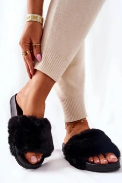 Online Boto Gumowe Profilowane Klapki Z Futerkiem Czarne Emmie