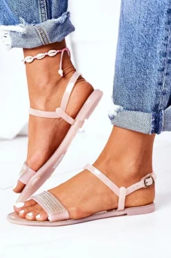 Boto Sandały Gumowe|Sandały Płaskie*Gumowe Sandaly Z Brokatem Nude Beach Time