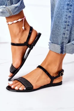 Boto Sandały Gumowe|Sandały Płaskie*Gumowe Sandaly Z Brokatem Czarne Beach Time