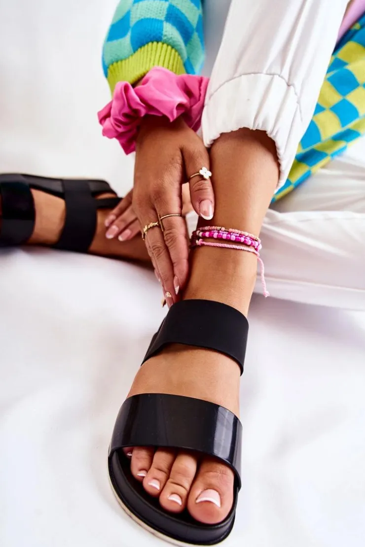 Damskie Boto Gumowe Sandały Na Platformie Czarne Kathia