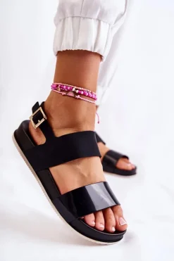 Damskie Boto Gumowe Sandały Na Platformie Czarne Kathia